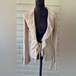 Together Whimsy Raylon Nylon Blend Cardigan Coquette Y2K Small‎ Beige Layering